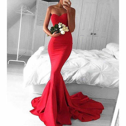 Women's Off The Shoulder Satin Prom Dresses Sleeveless Bridesmaid Gowns