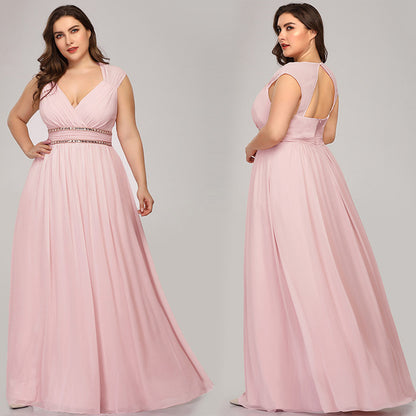 Women's Chiffon Bridesmaid Dress Plus Size V-Neck Empire Waist Prom Dress Long