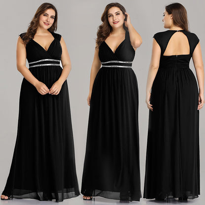 Women's Chiffon Bridesmaid Dress Plus Size V-Neck Empire Waist Prom Dress Long