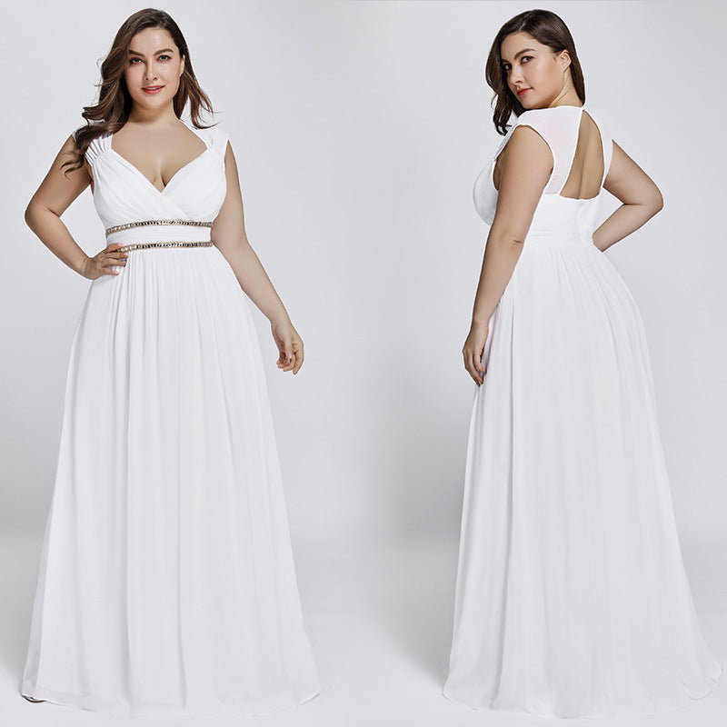 Women's Chiffon Bridesmaid Dress Plus Size V-Neck Empire Waist Prom Dress Long
