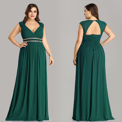Women's Chiffon Bridesmaid Dress Plus Size V-Neck Empire Waist Prom Dress Long