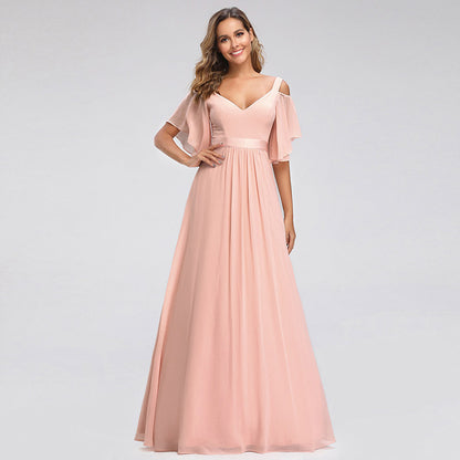 sd-hk Women's Plus Size V-Neck Off Shoulder Evening Party Maxi Dress