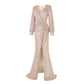 sd-hk Gold Evening Dress Long Sleeve High Split Sequin Dress Long