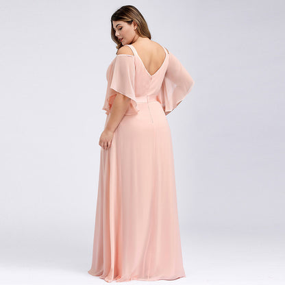 sd-hk Women's Plus Size V-Neck Off Shoulder Evening Party Maxi Dress