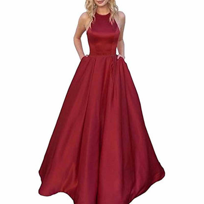 Satin Prom Dresses Long A Line with Pockets Formal Evening Ball Gowns