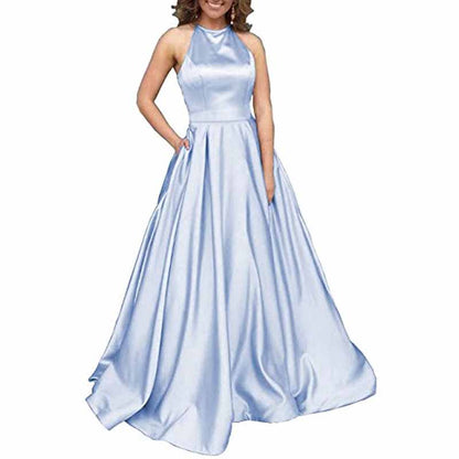 Satin Prom Dresses Long A Line with Pockets Formal Evening Ball Gowns