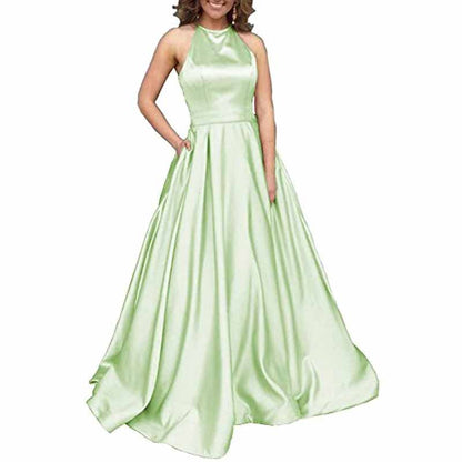 Satin Prom Dresses Long A Line with Pockets Formal Evening Ball Gowns