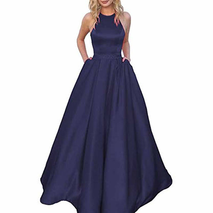 Satin Prom Dresses Long A Line with Pockets Formal Evening Ball Gowns