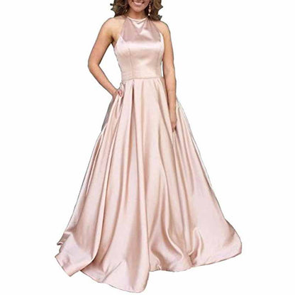 Satin Prom Dresses Long A Line with Pockets Formal Evening Ball Gowns