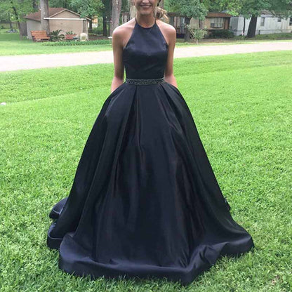 Satin Prom Dresses Long A Line with Pockets Formal Evening Ball Gowns