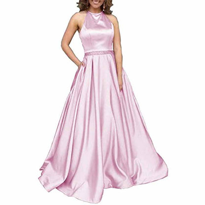 Satin Prom Dresses Long A Line with Pockets Formal Evening Ball Gowns