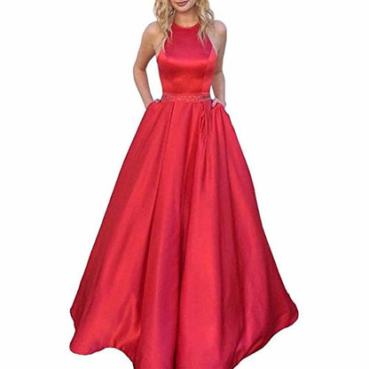 Satin Prom Dresses Long A Line with Pockets Formal Evening Ball Gowns