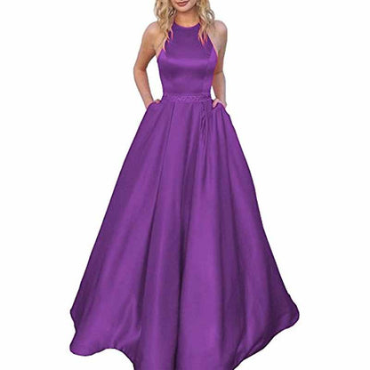 Satin Prom Dresses Long A Line with Pockets Formal Evening Ball Gowns