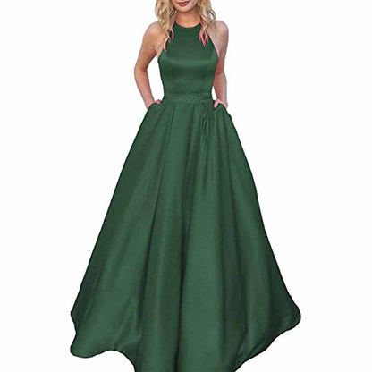 Satin Prom Dresses Long A Line with Pockets Formal Evening Ball Gowns