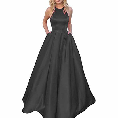 Satin Prom Dresses Long A Line with Pockets Formal Evening Ball Gowns