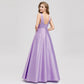 Women's Purple Prom Gown Double V-Neck Floor-Length Bridesmaid Dress