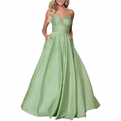 Spaghetti Strap Satin Wedding Dress A Line Bridesmaid Dress Prom Dress