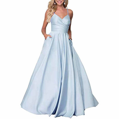 Spaghetti Strap Satin Wedding Dress A Line Bridesmaid Dress Prom Dress