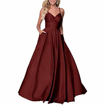 Spaghetti Strap Satin Wedding Dress A Line Bridesmaid Dress Prom Dress