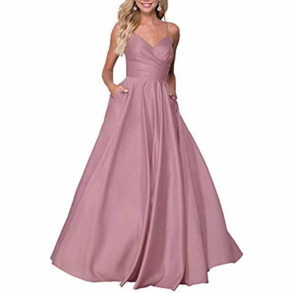 Spaghetti Strap Satin Wedding Dress A Line Bridesmaid Dress Prom Dress