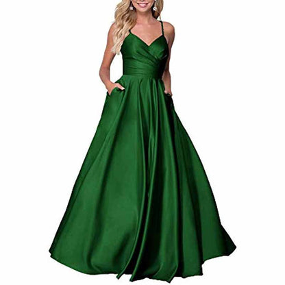 Spaghetti Strap Satin Wedding Dress A Line Bridesmaid Dress Prom Dress