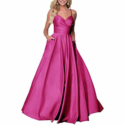 Spaghetti Strap Satin Wedding Dress A Line Bridesmaid Dress Prom Dress
