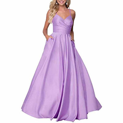 Spaghetti Strap Satin Wedding Dress A Line Bridesmaid Dress Prom Dress