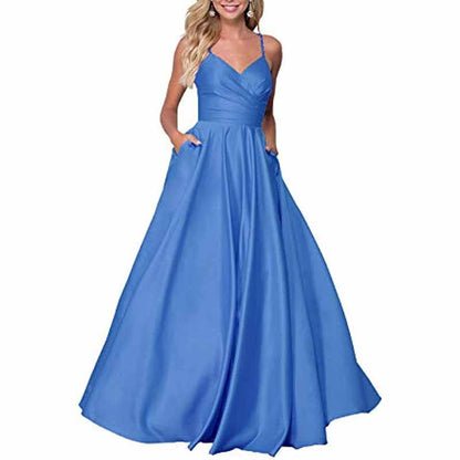 Spaghetti Strap Satin Wedding Dress A Line Bridesmaid Dress Prom Dress
