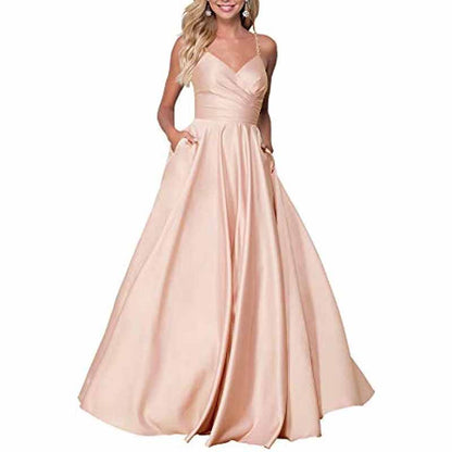 Spaghetti Strap Satin Wedding Dress A Line Bridesmaid Dress Prom Dress
