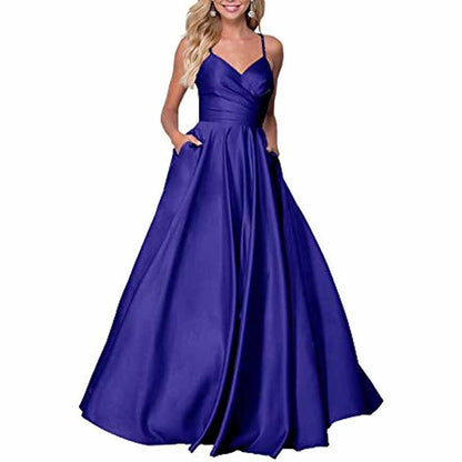 Spaghetti Strap Satin Wedding Dress A Line Bridesmaid Dress Prom Dress