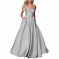Spaghetti Strap Satin Wedding Dress A Line Bridesmaid Dress Prom Dress