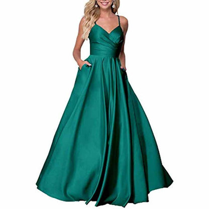 Spaghetti Strap Satin Wedding Dress A Line Bridesmaid Dress Prom Dress