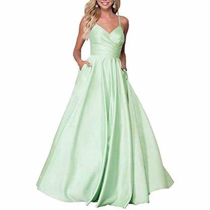 Spaghetti Strap Satin Wedding Dress A Line Bridesmaid Dress Prom Dress