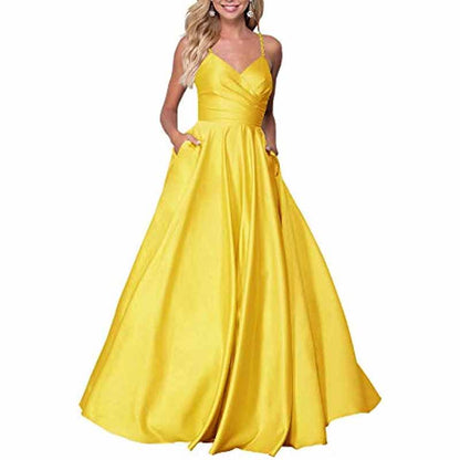 Spaghetti Strap Satin Wedding Dress A Line Bridesmaid Dress Prom Dress