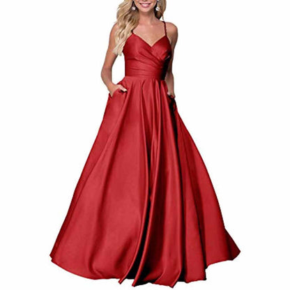 Spaghetti Strap Satin Wedding Dress A Line Bridesmaid Dress Prom Dress