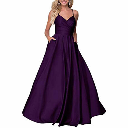 Spaghetti Strap Satin Wedding Dress A Line Bridesmaid Dress Prom Dress