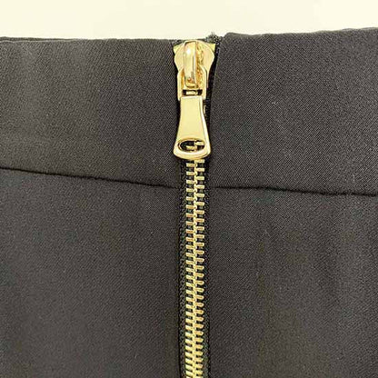 Women Tight Skirt Black and White Formal Skirt Gold-tone Mini Wrap Hip Skirt