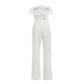 White One Piece Women's Jumpsuts with Feather Pants Romper