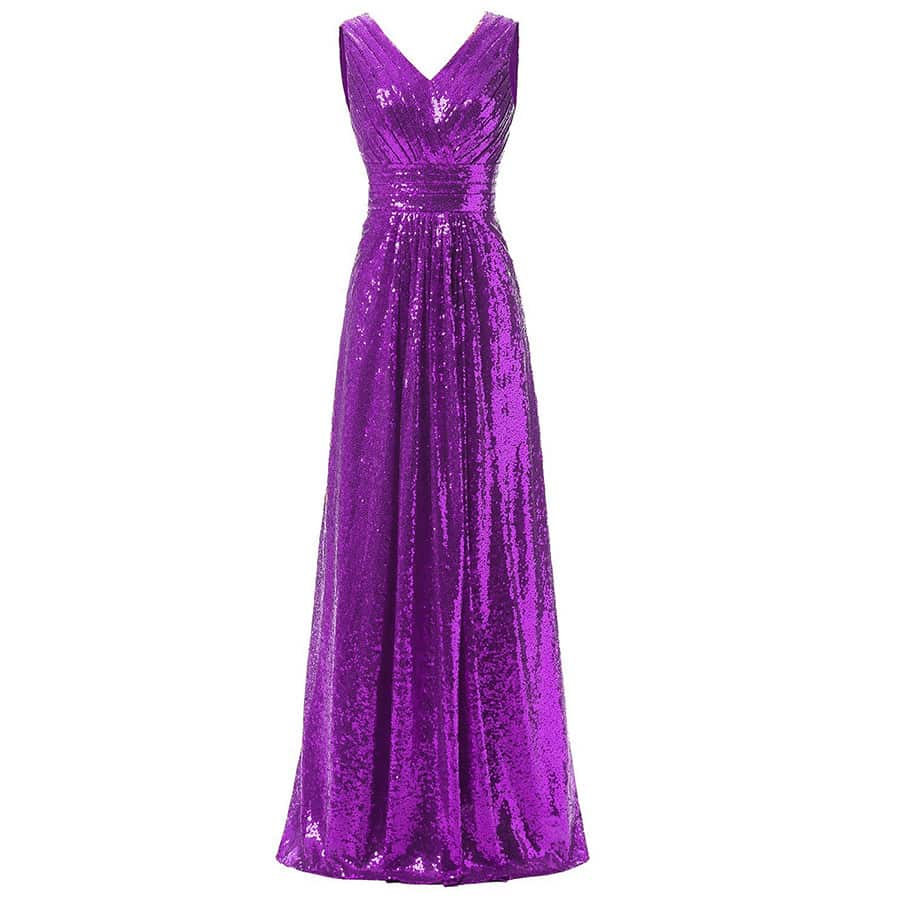 sd-hk Long Sequin Gowns V Neck Sleeveless Prom Dress For Party