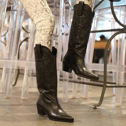 Women's Western Cowgirl Cowboy Boots Wide Square Toe Mid Calf