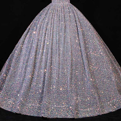 Ball Gown Sequins Ruffles Halter Long Sleeves Floor-Length Stand Collar Ball Dresses