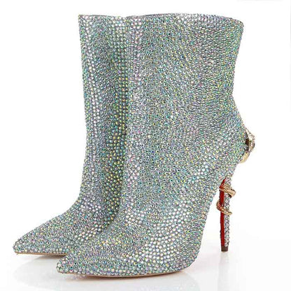 Wedding Boots Rhinestone Pointed Toe Stiletto Heel Bridal's Boots