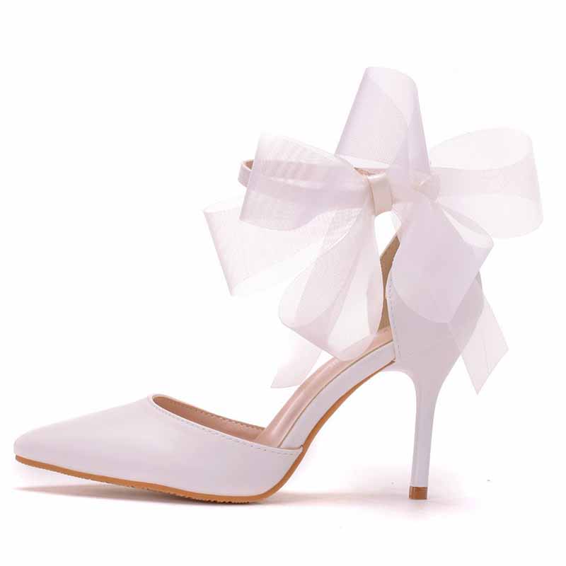 Women Closed Toe High Heel Sandals Bridal Wedding Shoes For Bride Ankle Strap