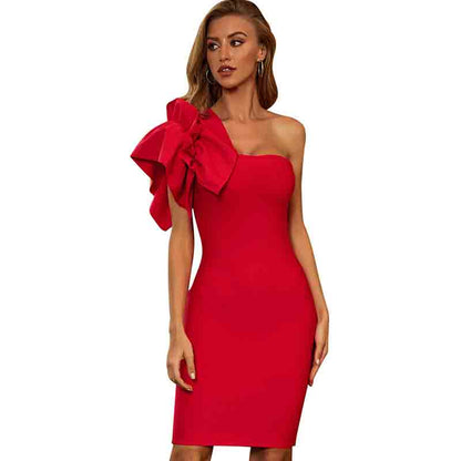 Women One Shoulder Short Party Dress with bow