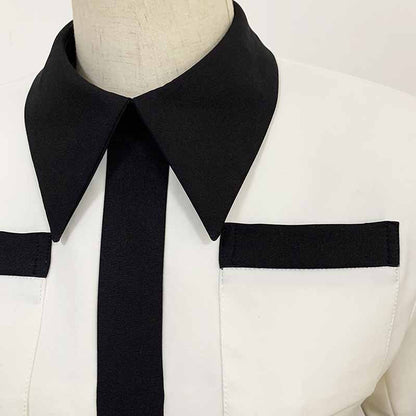 Long Sleeves Collar Colorblock Bodycon Pencil Mini Dress