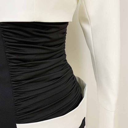 Long Sleeves Collar Colorblock Bodycon Pencil Mini Dress