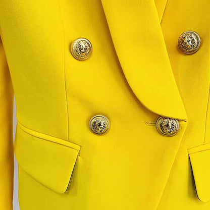 Womens Yellow Pantsuits Blazer + High Waist Nine-Point Suit Pants