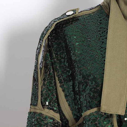 Womens Sequin Jacket Casual Long Sleeve Front Zip Bomber Blazer with Pockets