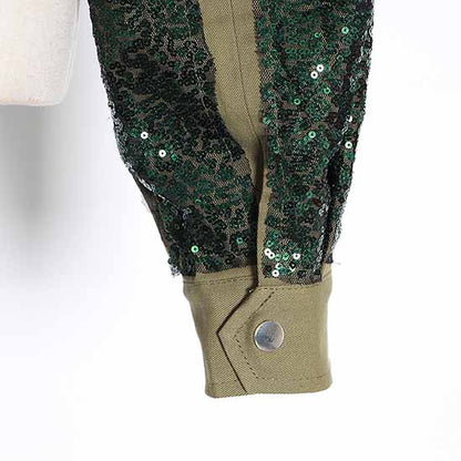 Womens Sequin Jacket Casual Long Sleeve Front Zip Bomber Blazer with Pockets