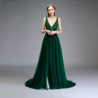 sd-hk Women Long Prom Gowns V Neck Sleeveless Evening Maxi Dress